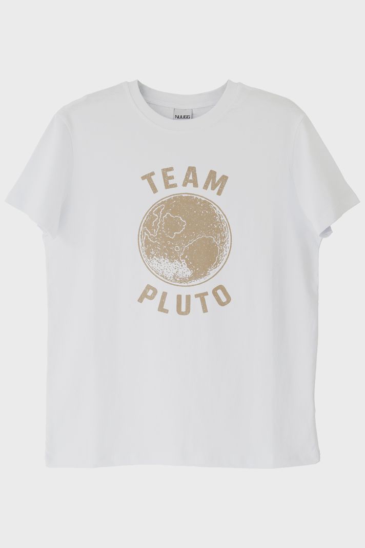 Team Pluto Baskılı Uzay Temalı Beyaz Tişört