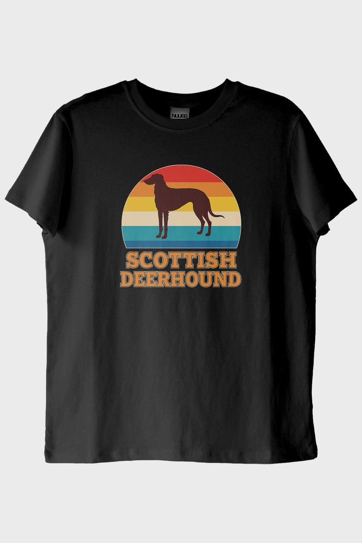 Scottish Deerhound Baskılı Retro Siyah Tişört