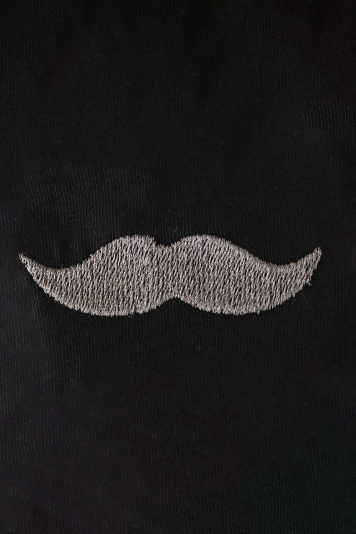 Bıyık Desenli Nakış Siyah T-Shirt - Sevgililer Günü Çift Tişörtleri