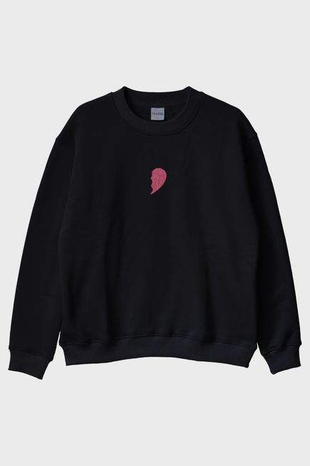 Pembe Yarım Kalp Desenli Bisiklet Yaka Sweatshirt - Sevgililer Günü Hediyesi