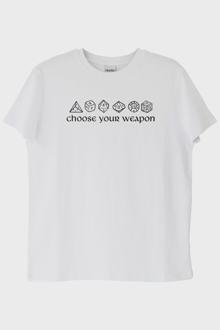 Choose Your Weapon Zar Tasarımlı Oyun Baskılı Beyaz Tişört