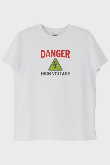 DANGER Temalı Yüksek Gerilim Tasarımlı Beyaz Tişört