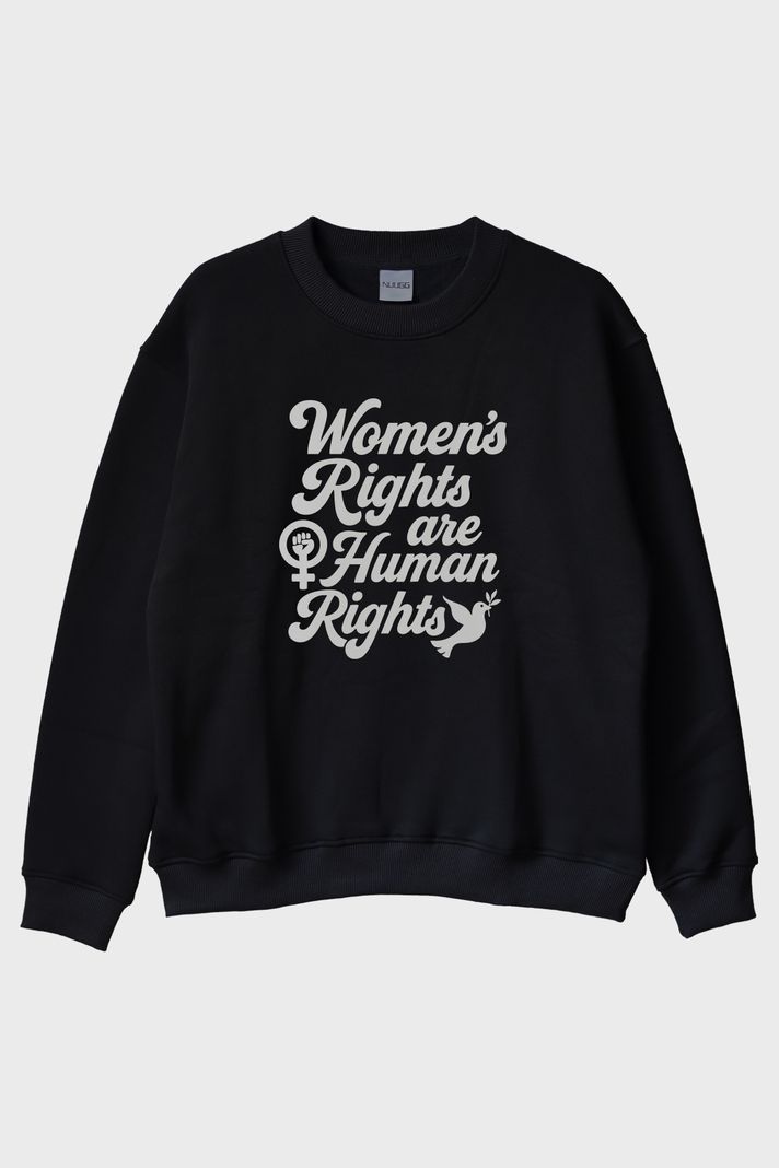 Women's Rights Baskılı Feminist Siyah Bisiklet Yaka Sweatshirt