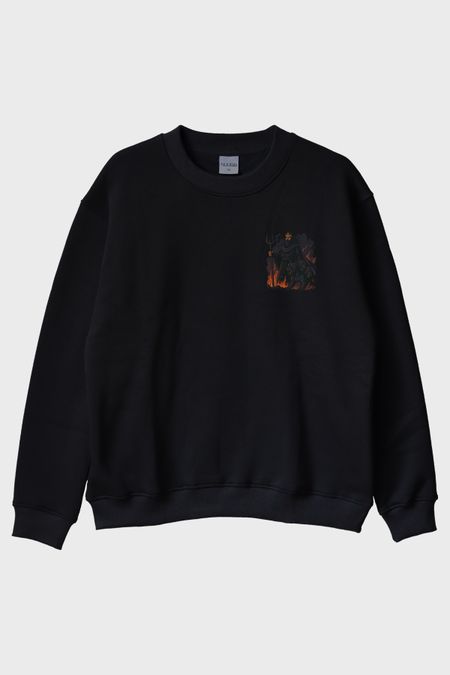 Hades ve Cerberus Siyah Bisiklet Yaka Sweatshirt
