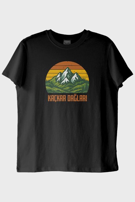 KAÇKAR DAĞLARI Retro Doğa Baskılı Siyah Tişört