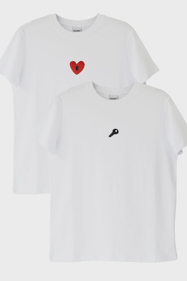 Anahtar ve Kalpli Kilit Desenli Çift Tişörtleri