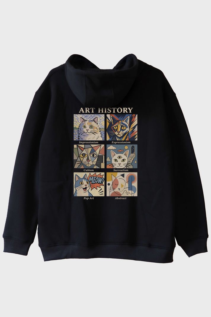Feline Art History Siyah Hoodie