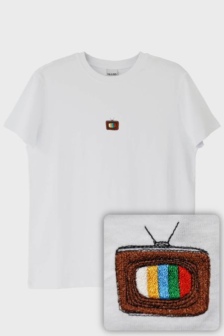 Retro Televizyon Desenli Nakış Tişört