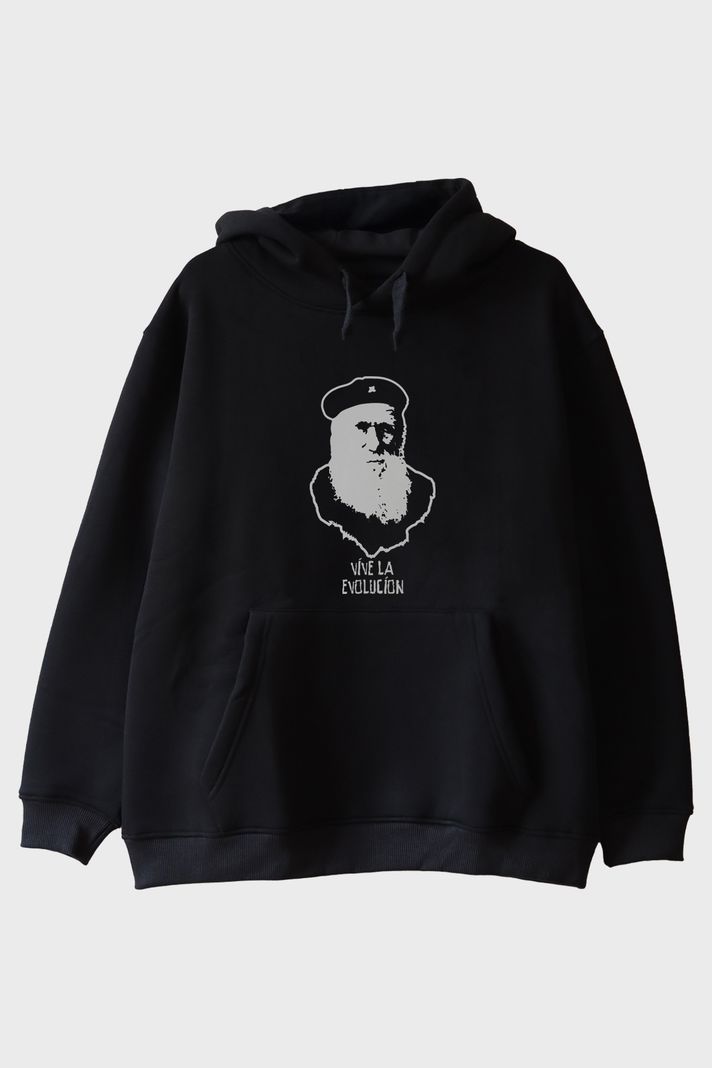 Vive La Evolución Baskılı Tarihi Figür Siyah Hoodie