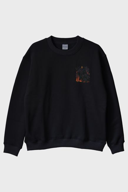 Hades ve Cerberus Siyah Bisiklet Yaka Sweatshirt