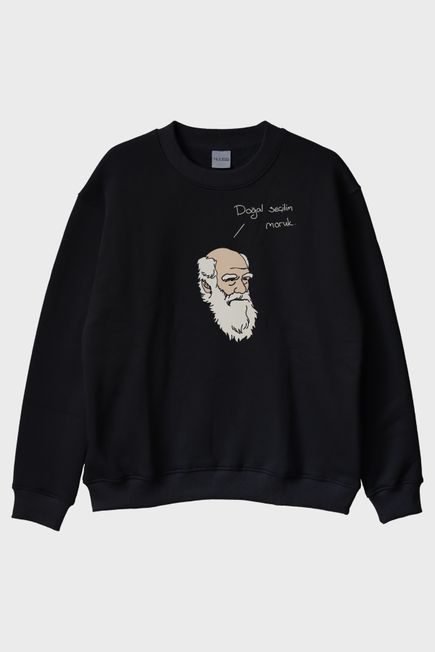 Doğal Seçilim Moruk Siyah Bisiklet Yaka Sweatshirt