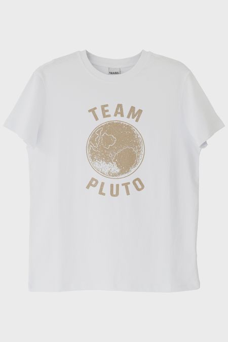 Team Pluto Baskılı Uzay Temalı Beyaz Tişört