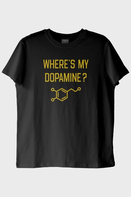 Where's My Dopamine Baskılı Bilim Temalı Siyah Tişört