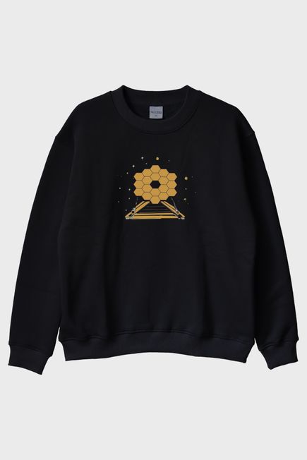 James Webb Teleskopu Tasarımlı Gökbilim Baskılı Siyah Bisiklet Yaka Sweatshirt