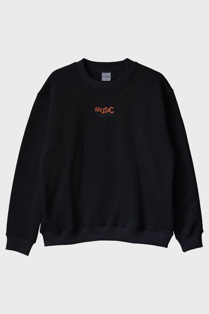 Turuncu Music Nakışlı Müzik Bisiklet Yaka Sweatshirt