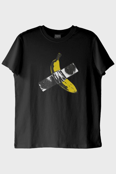 Taped Banana Baskılı Eğlenceli Muz Tasarımlı Siyah Tişört