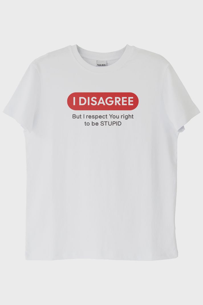 I Disagree Baskılı Mizahi Beyaz Tişört