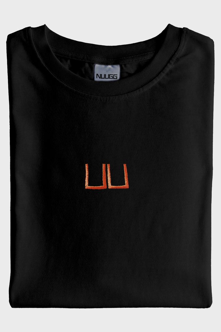 Turuncu UU Logo nakışlı Siyah T-Shirt