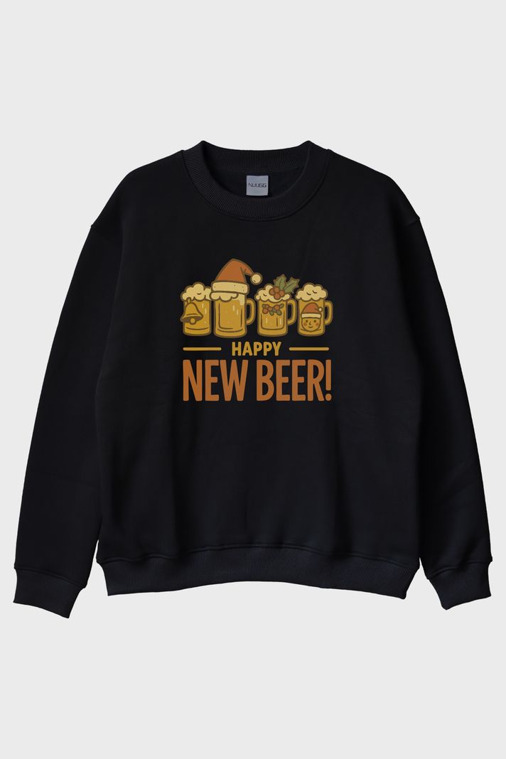 Happy New Beer Siyah Bisiklet Yaka Sweatshirt