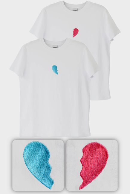 Yarım Kalp Tasarımlı Çift Kombini Tişörtü - Sevgililer Günü Hediyesi