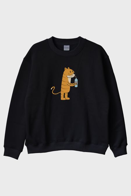 Su İç Moruk Siyah Bisiklet Yaka Sweatshirt