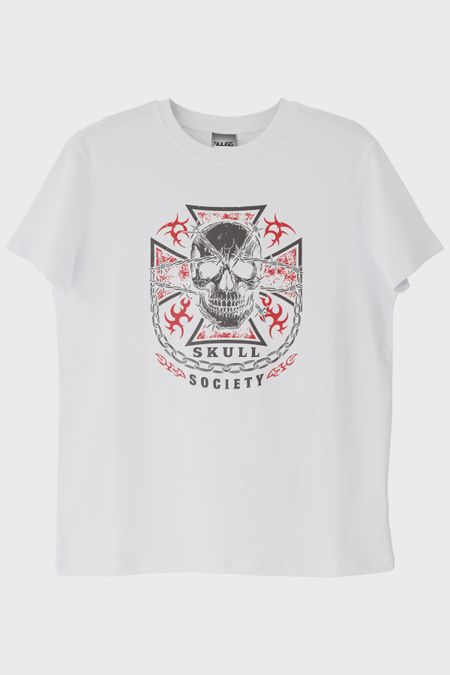 Skull Society Kafatası Tasarımlı Beyaz Tişört