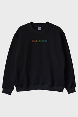 Dreamer Renkli Yazılı Siyah Bisiklet Yaka Sweatshirt