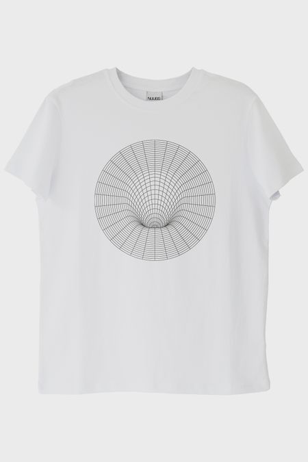 Wormholecircle Baskılı Modern Bilim ve Teknoloji Beyaz Tişörtü