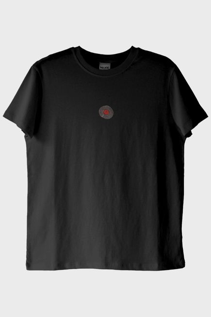 Plak Desenli Nakış Siyah T-Shirt