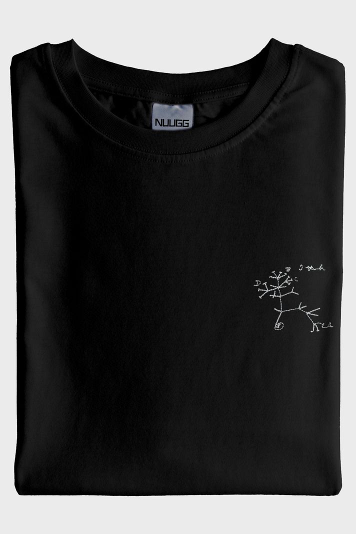 Darwin'in "I Think" Notu Desenli Nakış Siyah T-Shirt