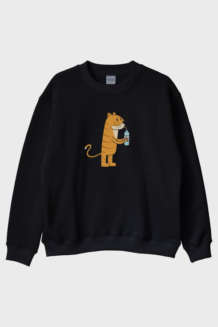 Su İç Moruk Siyah Bisiklet Yaka Sweatshirt ön görsel