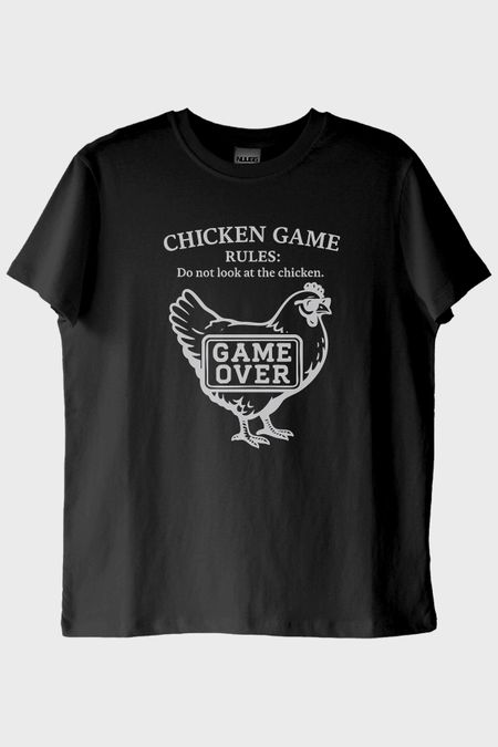 Chicken GAME Tavuk Tasarımlı Baskılı Siyah Tişört