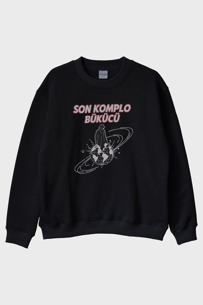 Son Komplo Bükücü Siyah Bisiklet Yaka Sweatshirt