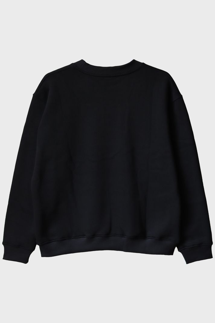 Karpuz Desenli Siyah Nakış Bisiklet Yaka Sweatshirt