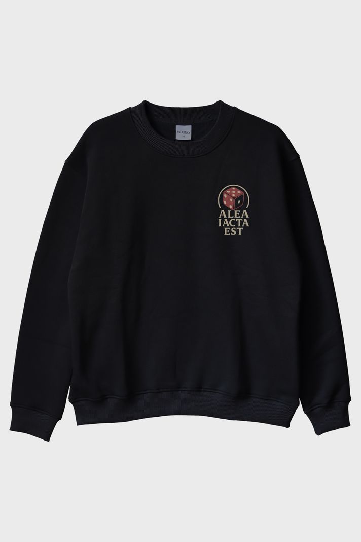 Alea Iacta Est Siyah Bisiklet Yaka Sweatshirt