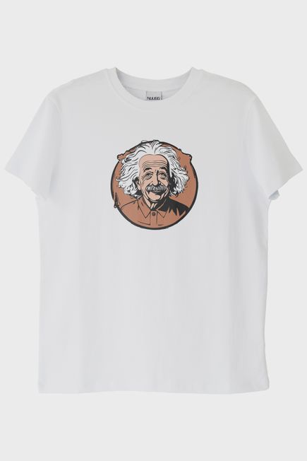 Albert Einstein Portre Baskılı Tasarım Beyaz Tişört