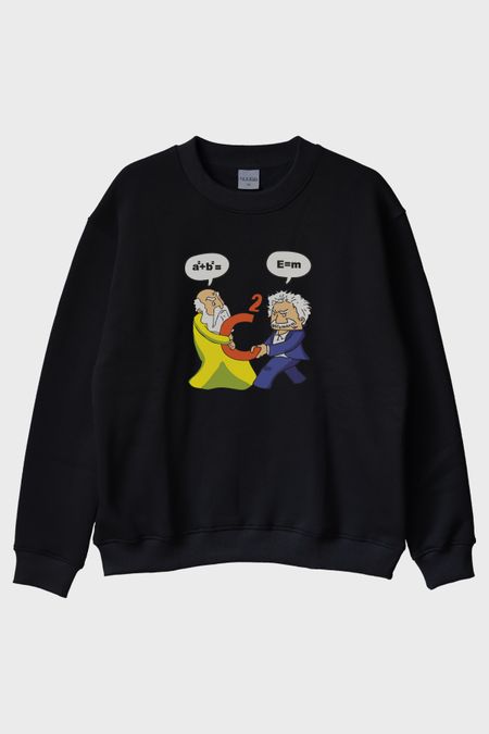 Einstein Pisagor Siyah Bisiklet Yaka Sweatshirt