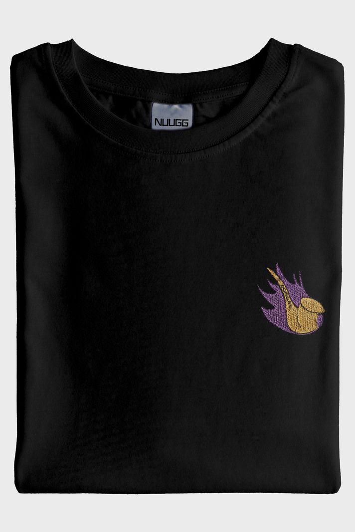 Mor Alevli Saksafon Nakışlı Müzik Siyah T-Shirt
