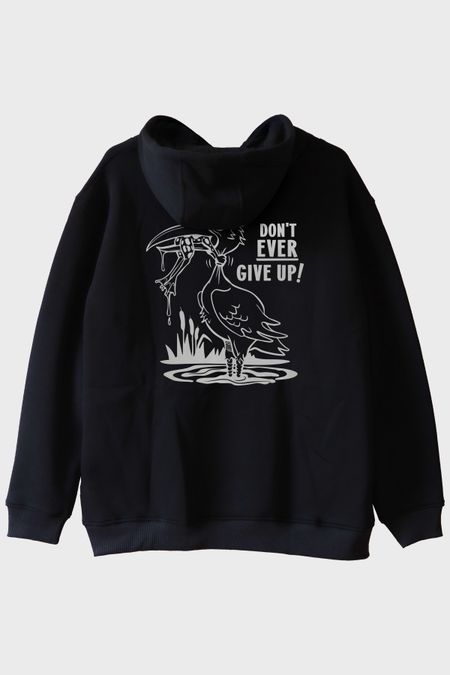 Don't Ever Give Up Baskılı Motivasyon Siyah Hoodie