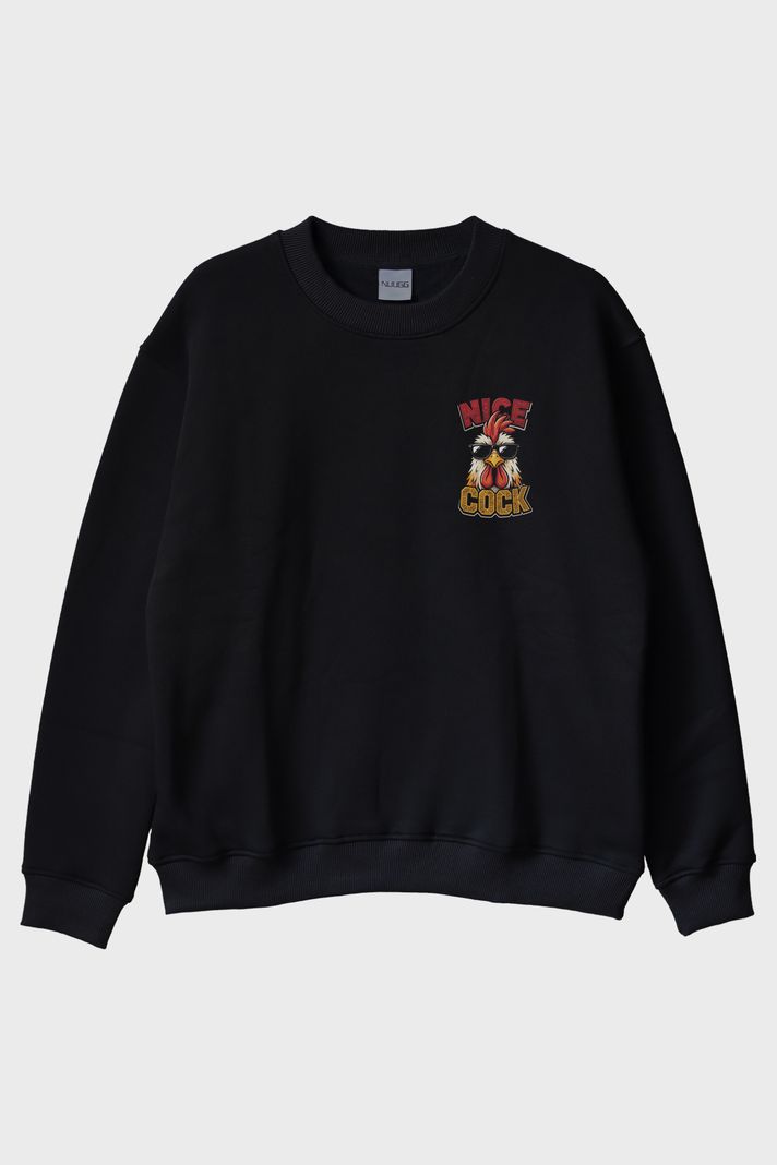 Nice Cock Siyah Bisiklet Yaka Sweatshirt