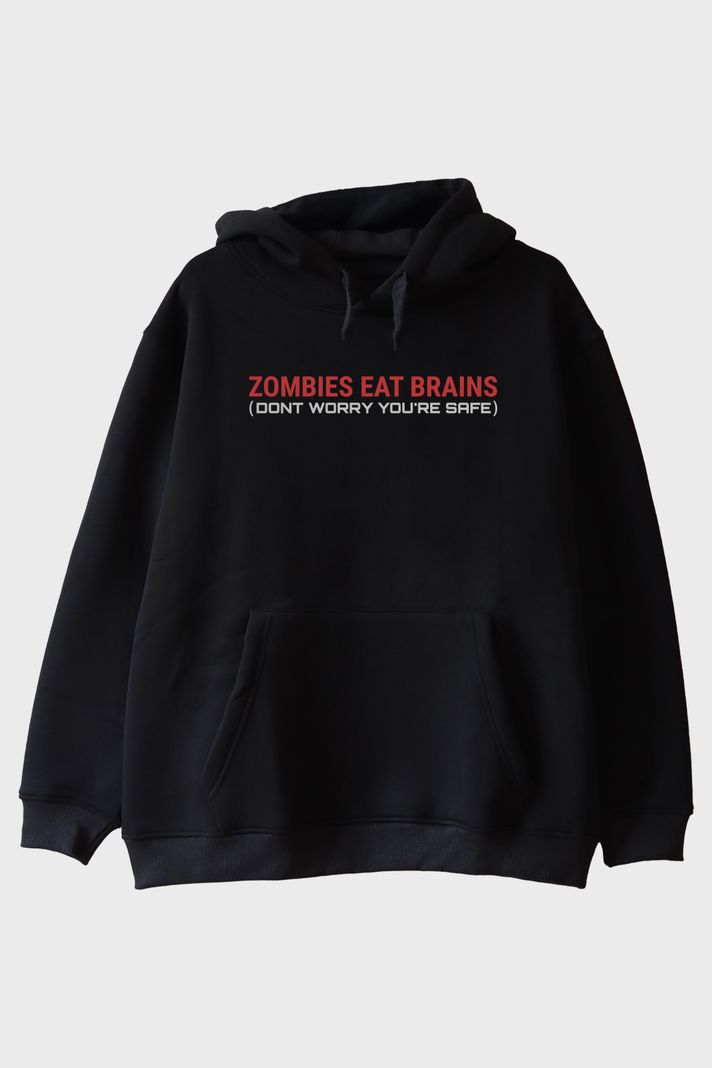 Zombies Eat Brains Baskılı Siyah Hoodie