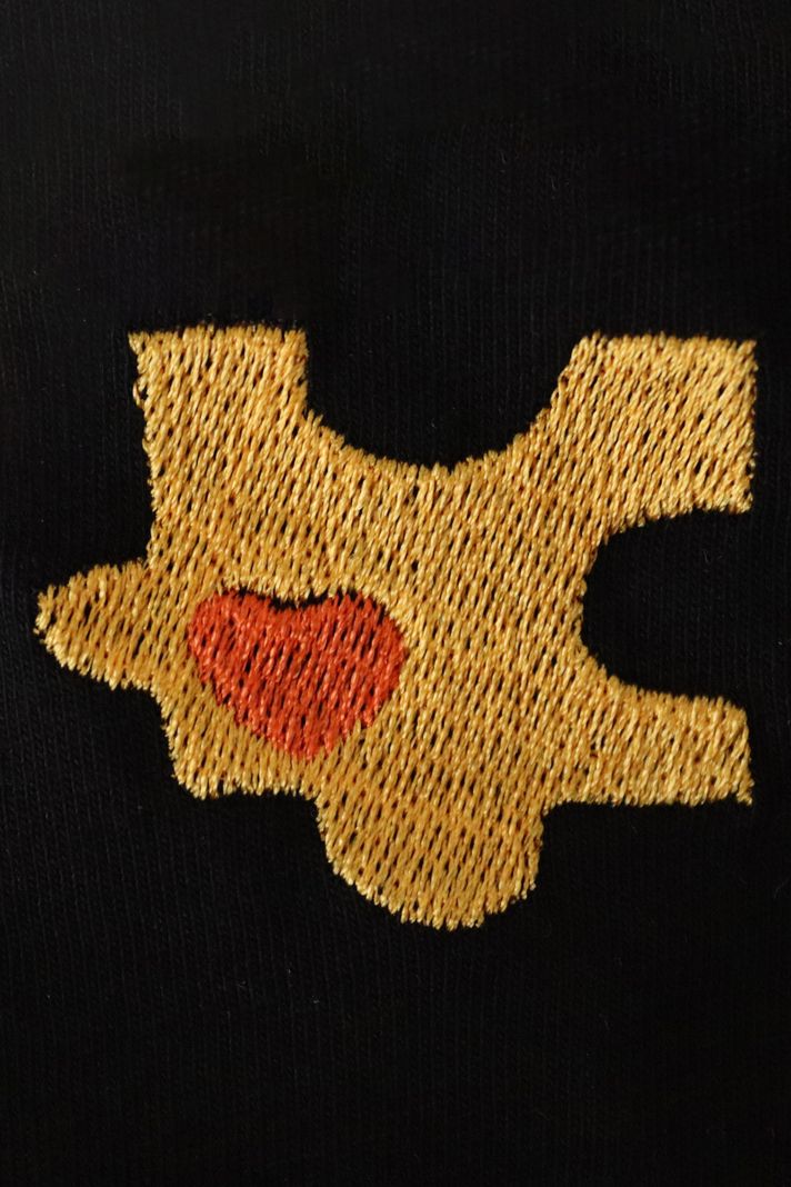 Sarı Puzzle Parçası Desenli Nakış Bisiklet Yaka Sweatshirt - Sevgililer Günü Çift Tişörtü