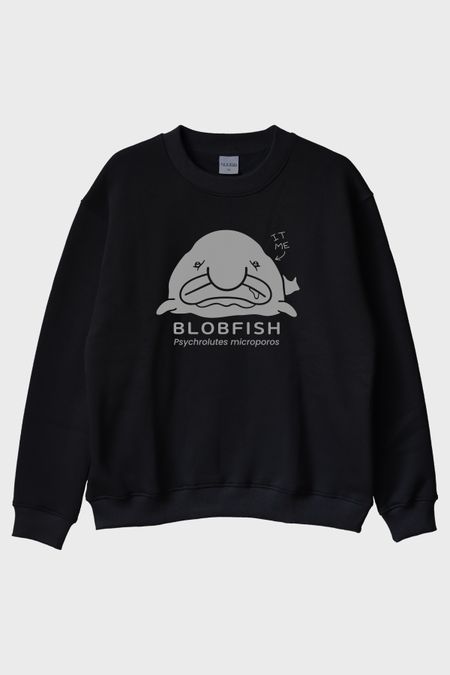 IT ME Baskılı Blobfish Tasarım Siyah Bisiklet Yaka Sweatshirt