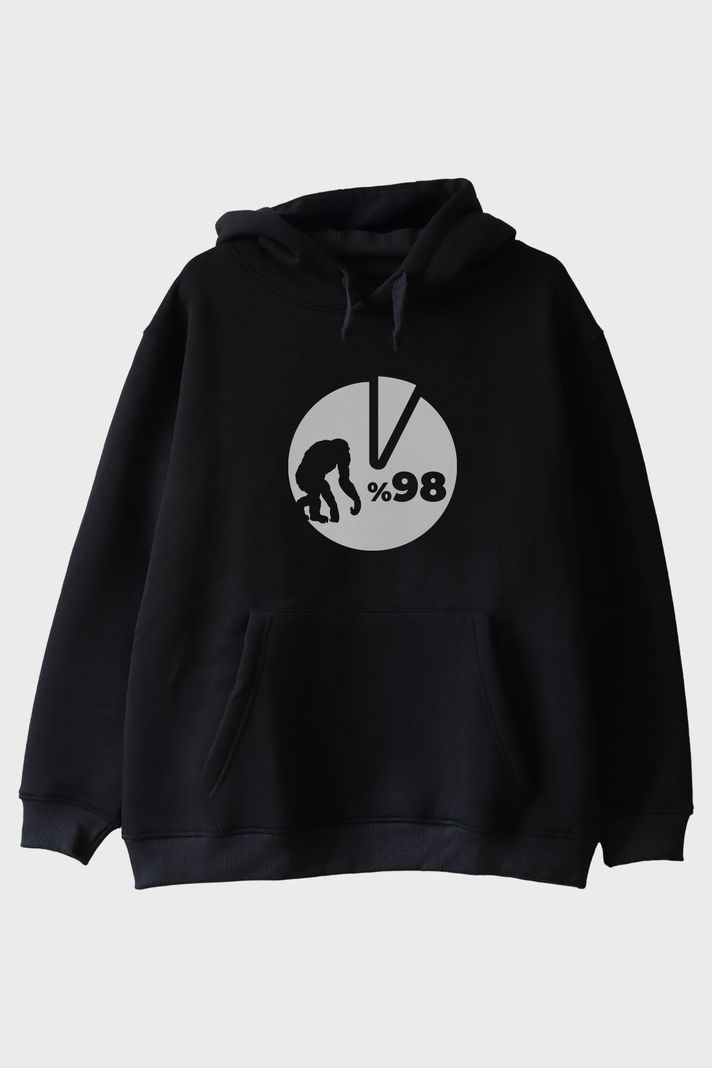 Yüzde 98 Baskılı Evrim Temalı Siyah Hoodie