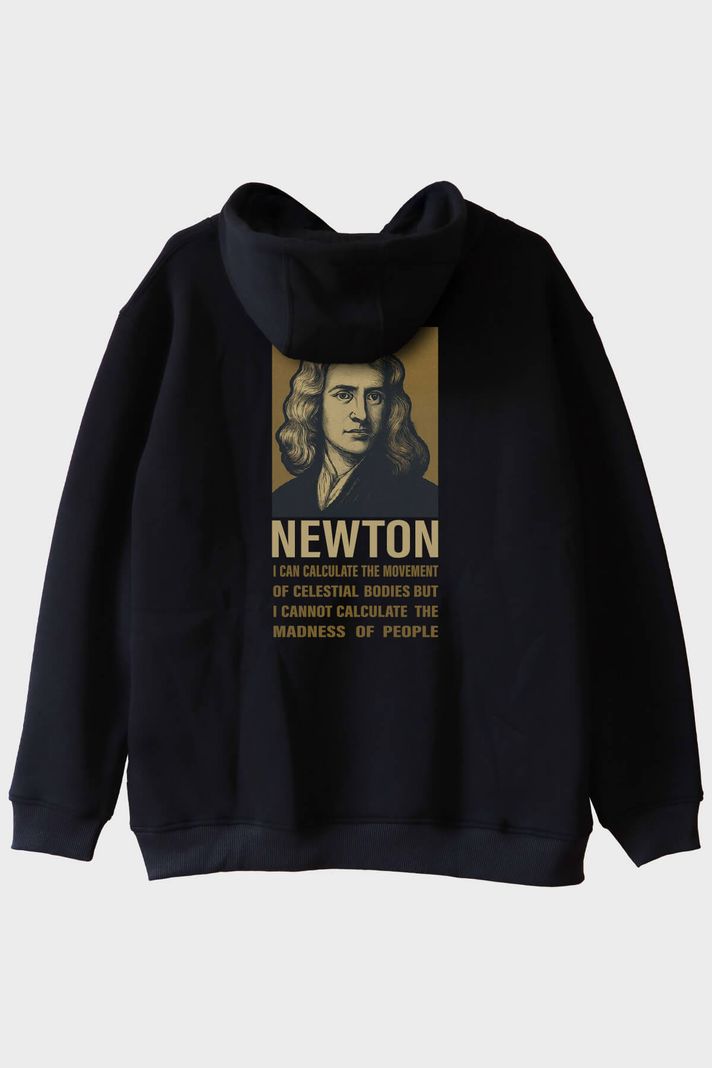 Newton Alıntılı Siyah Hoodie