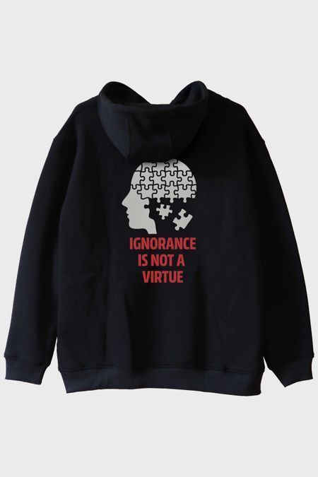 Ignorance Is Not A Virtue Baskılı Puzzle Siyah Hoodie
