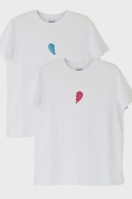 Yarım Kalp Tasarımlı Çift Kombini Tişörtü - Sevgililer Günü Hediyesi