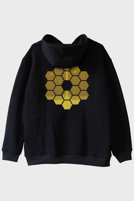James Webb Altıgen Tasarımlı Baskılı Siyah Hoodie
