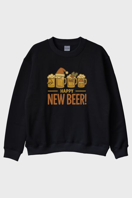 Happy New Beer Siyah Bisiklet Yaka Sweatshirt