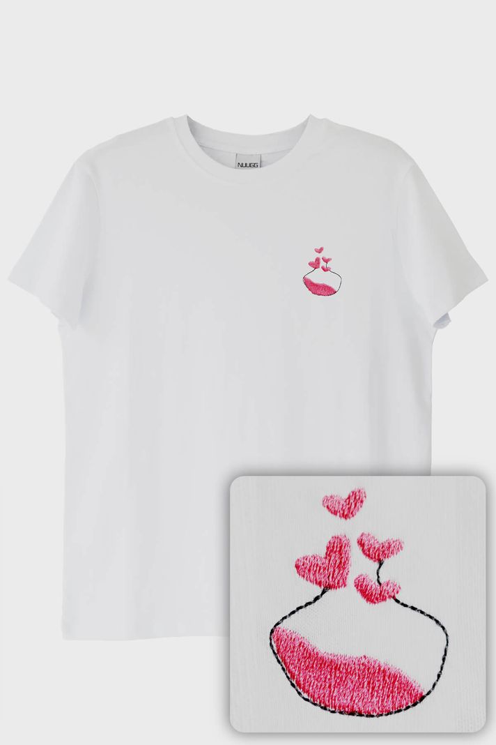 Aşk İksiri Desenli Nakış Tişört - Sevgililer Günü Çift Tişörtleri